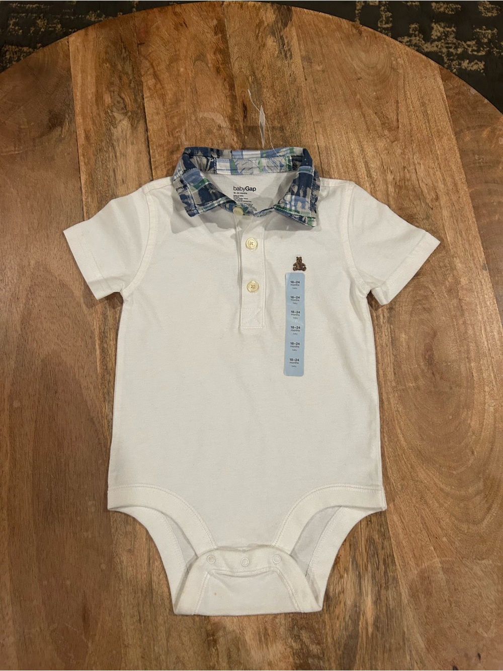 babyGap Boys White Polo Bodysuit with Plaid Collar Vintage NWT